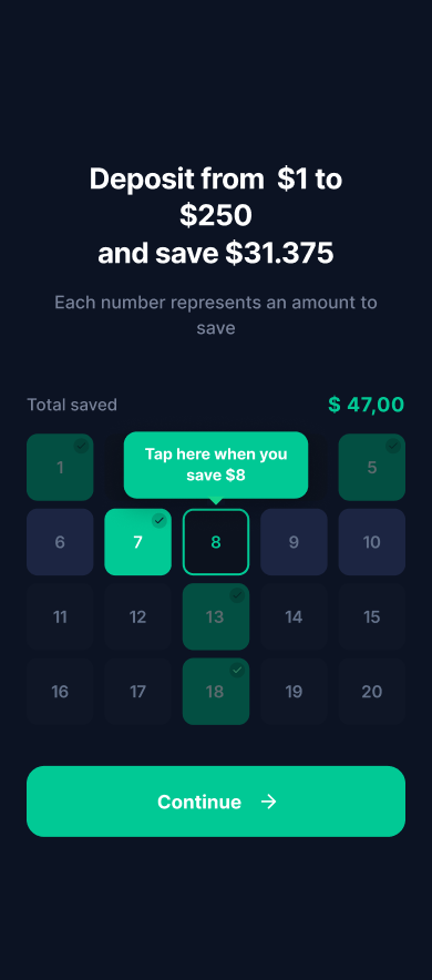 Savings Challenge functional screen